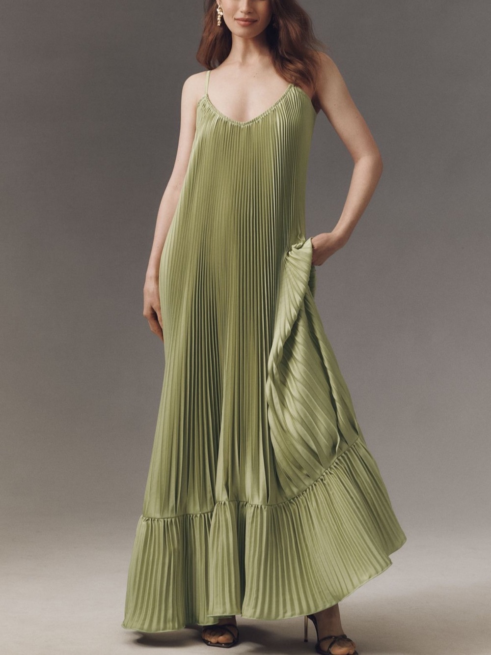 L’IDEE Marrakesh Pleated Dress Fresco Green Black Tie Gown Size 2 XS NWT NEW
